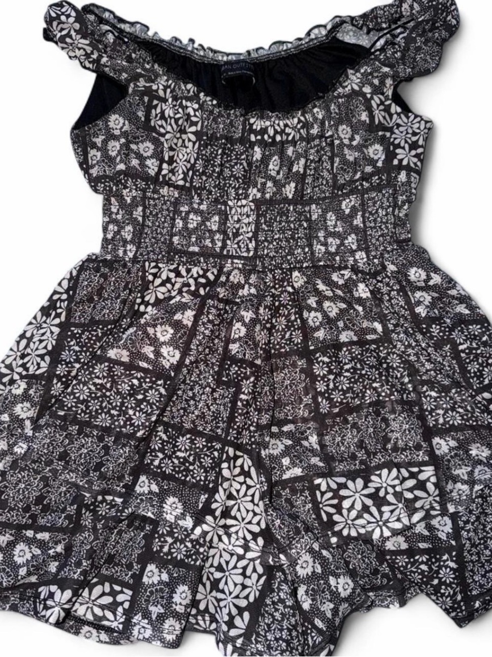 Urban Outfitters Black & White Floral Patchwork Romper with Built in Shorts